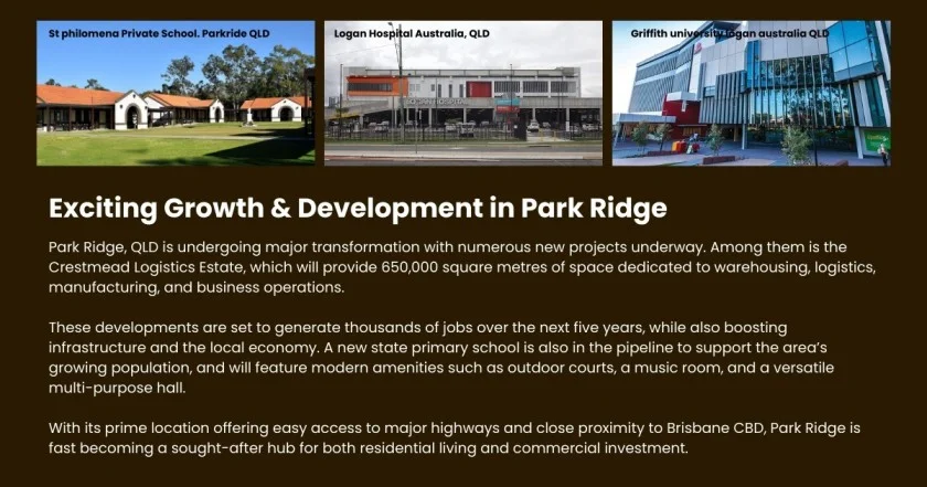 Park Ridge QLD amenities St Philomena School Logan Hospital Griffith University